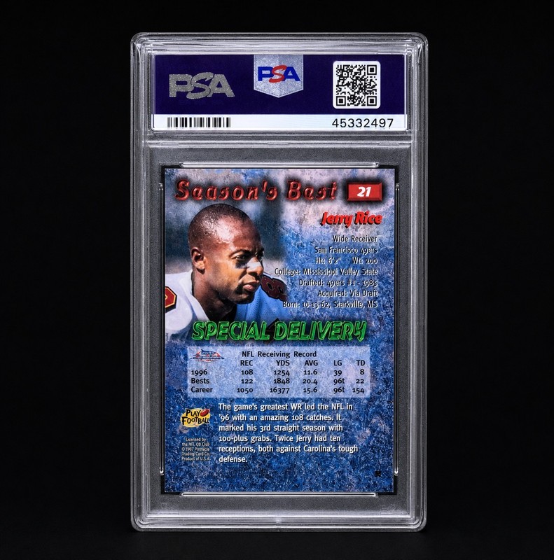 1997 TOPPS CHROME REFRACTOR JERRY RICE PSA 9 SEASON'S BEST #21 49ers LOW POP view 2