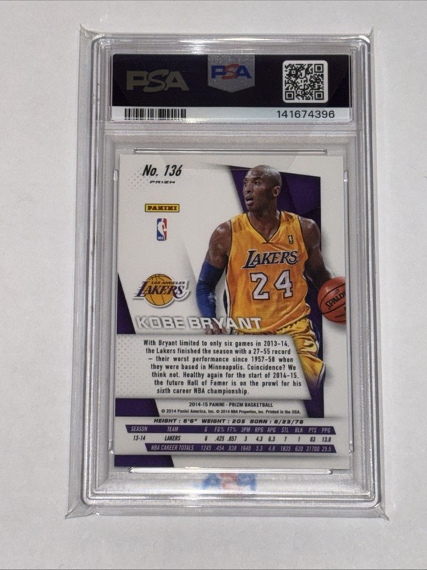 PSA 9 2014 Panini Prizm Kobe Bryant Yellow & Red Mosaic #136 🔥 view 2