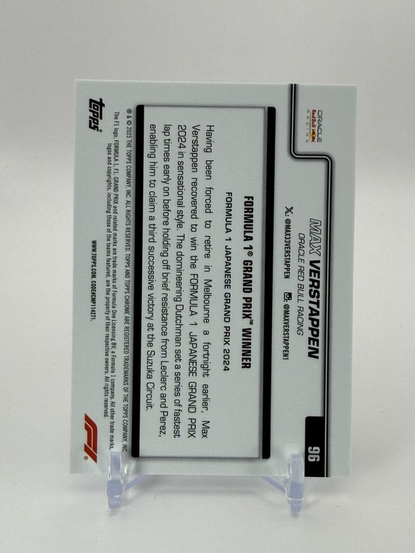 Max Verstappen 2025 Topps Chrome F1 #96 Blue Checker Flag /150 Red Bull Racing view 2