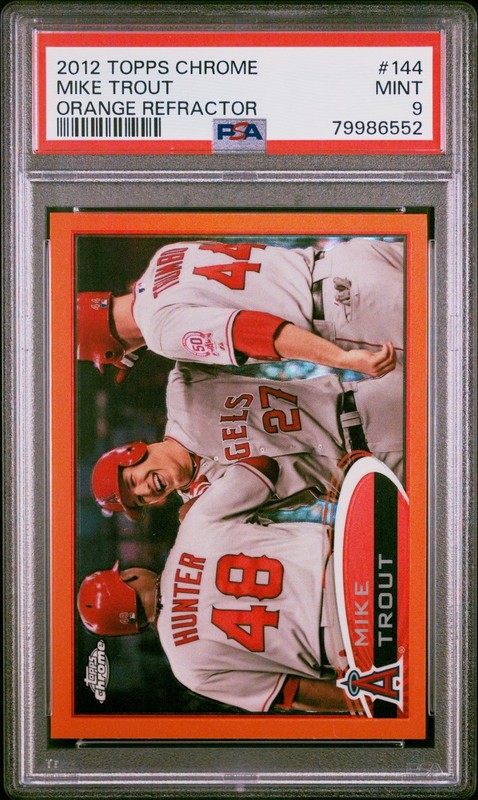 MIKE TROUT 2012 Topps Chrome #144 Orange Refractor Angels PSA 9