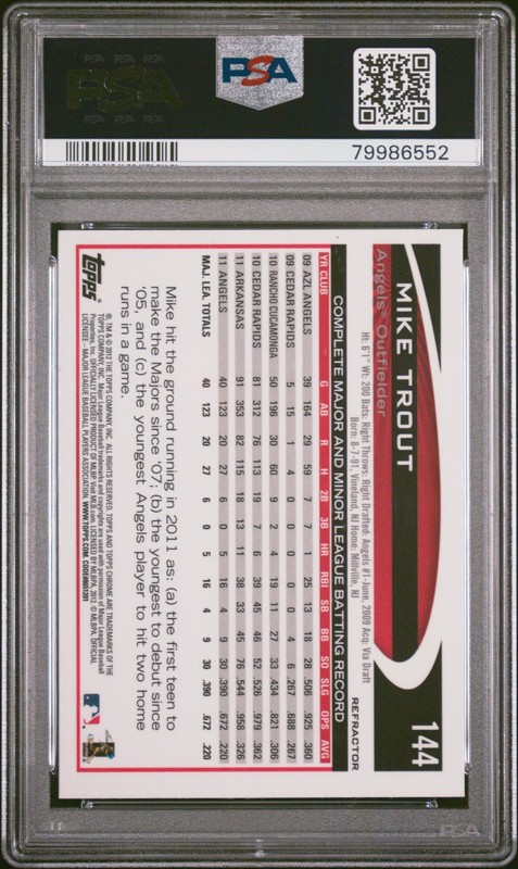 MIKE TROUT 2012 Topps Chrome #144 Orange Refractor Angels PSA 9 view 2
