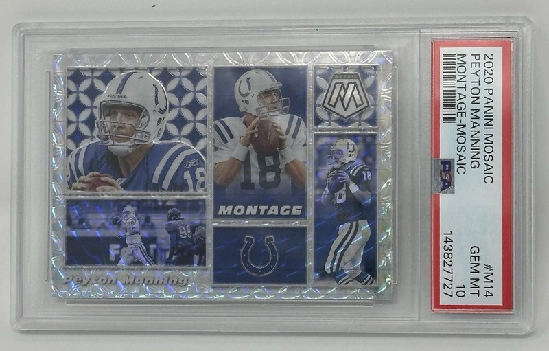 Peyton Manning 2020 Panini Mosaic Montage Insert #M14 SP Mosaic Prizm PSA 10 view 2
