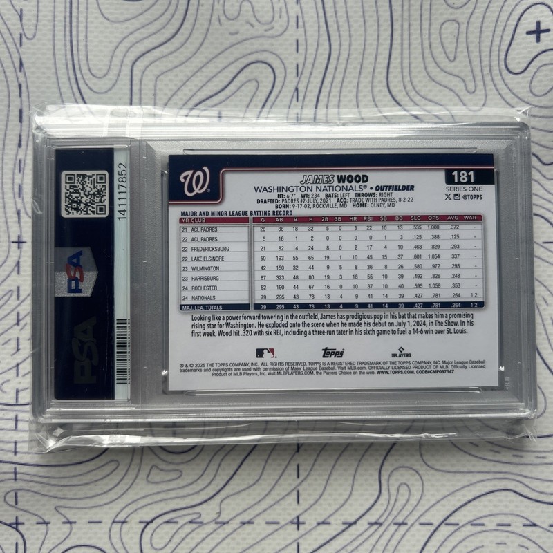2025 Topps James Wood PSA 10 Rookie Card RC NATIONALS #181 view 2