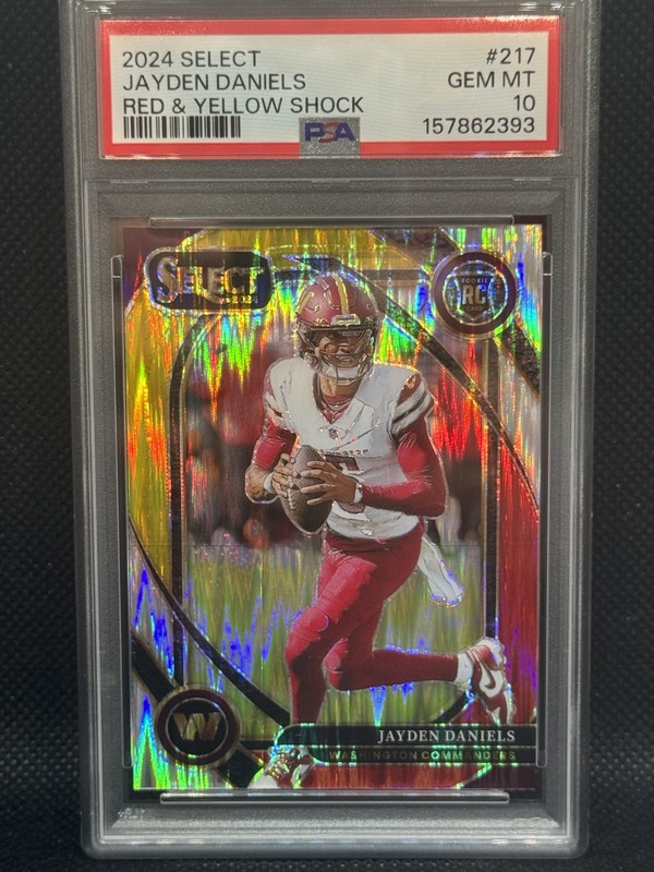 2024 Select Jayden Daniels #217 PSA 10 Red & Yellow Shock Prizm Rookie RC Club