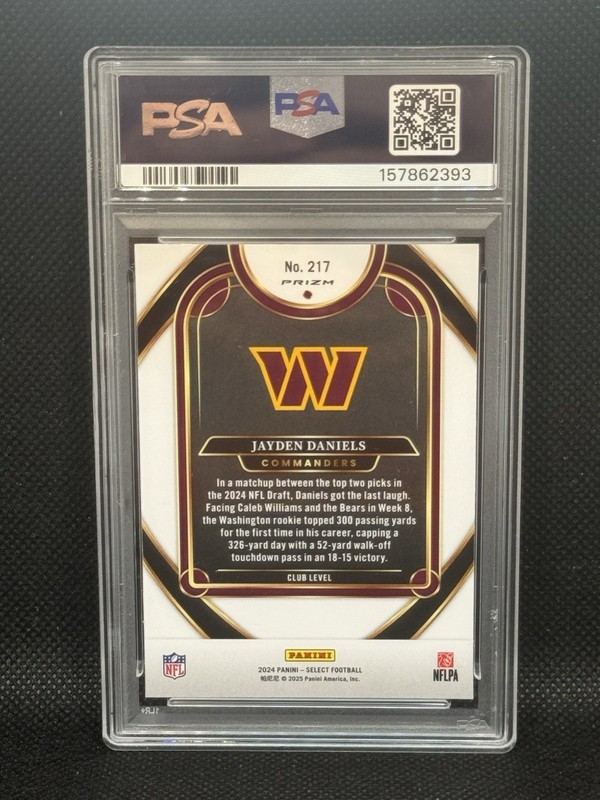 2024 Select Jayden Daniels #217 PSA 10 Red & Yellow Shock Prizm Rookie RC Club view 2