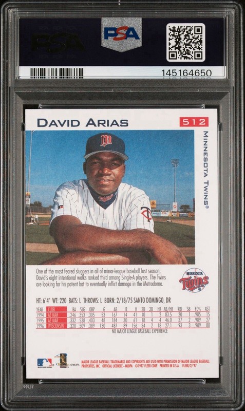 1997 Fleer David Ortiz Rookie #512 PSA 9 view 2