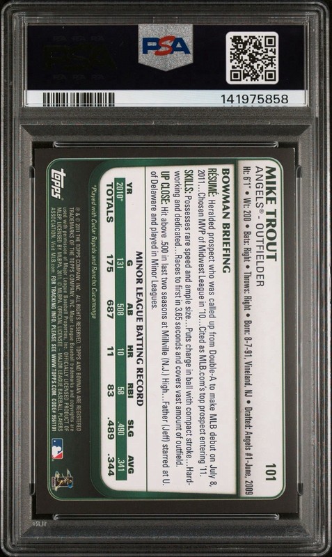 2011 Bowman Draft Mike Trout Rookie #101 PSA 8 view 2