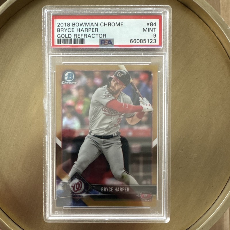 Bowman 2018 Chrome Bryce Harper #84 Gold Refractor /50 PSA 9 Nationals view 1