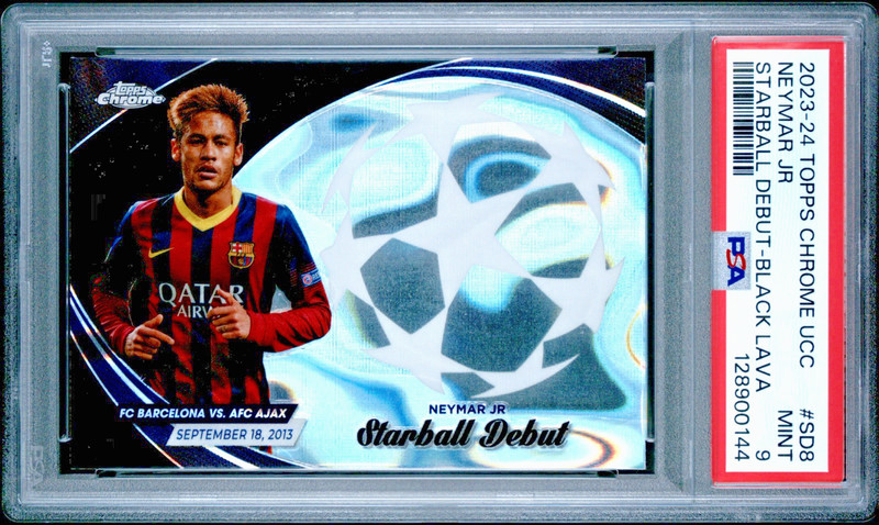 2023-24 TOPPS CHROME UEFA STARBALL DEBUT #SD8 NEYMAR BLACK LAVA REFRACTOR PSA 9