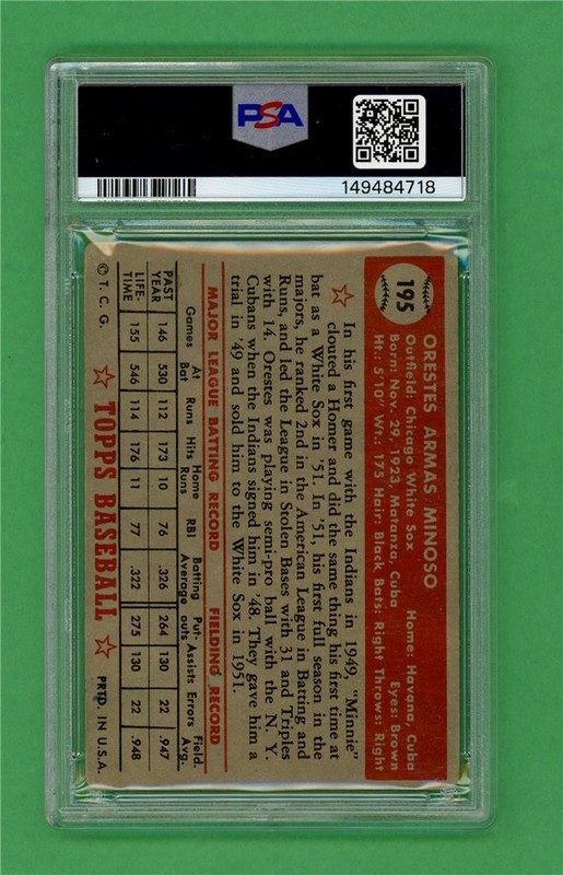 1952 Topps #195 Minnie Minoso ** ROOKIE ** PSA Good 2 ** Chicago White Sox card view 2