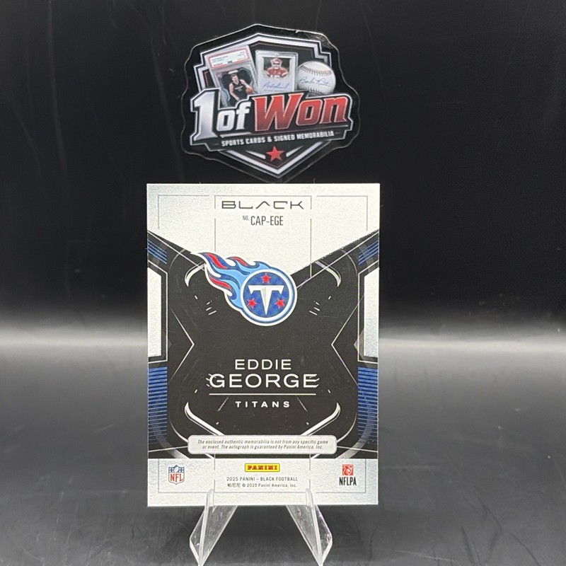 Panini Black 2025 Capstones Eddie George Titans Patch Auto CAP-EGE /50 view 2