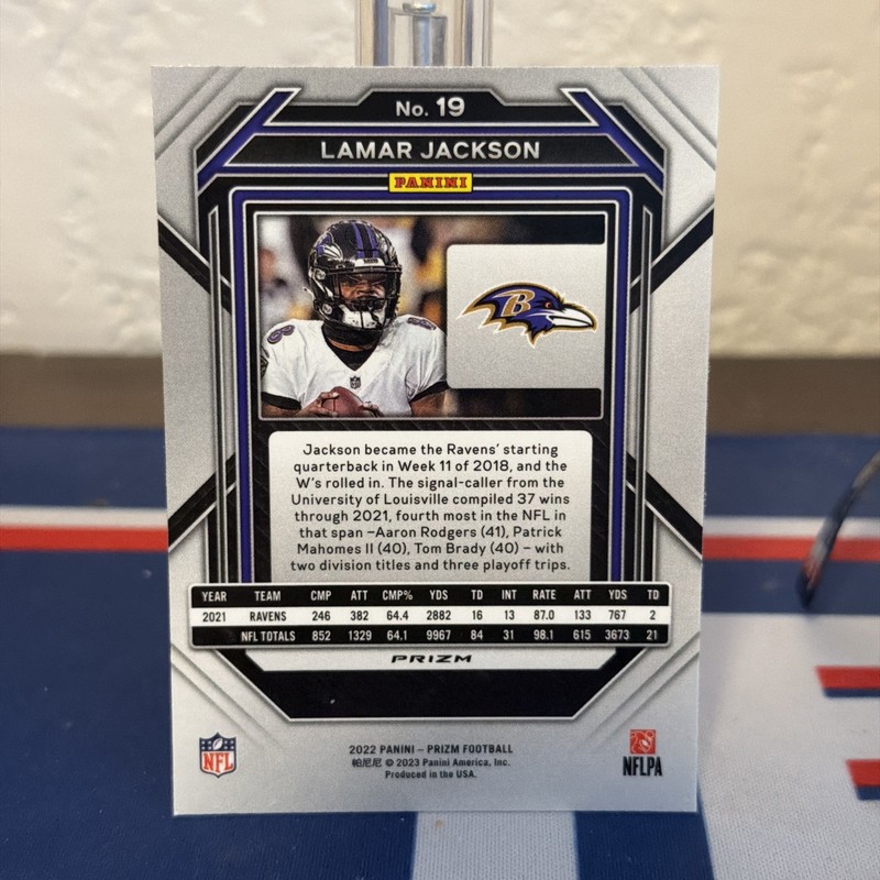 2022 Panini Prizm - Lamar Jackson - Red Sparkle - Baltimore Ravens view 2