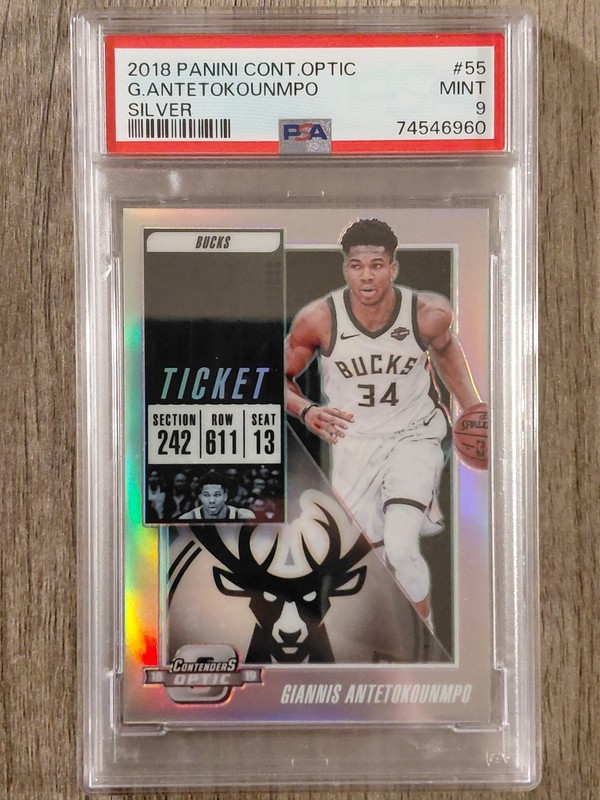 2018-19 Contenders Optic Giannis Antetokounmpo Silver Holo Prizm #55 PSA 9 MINT
