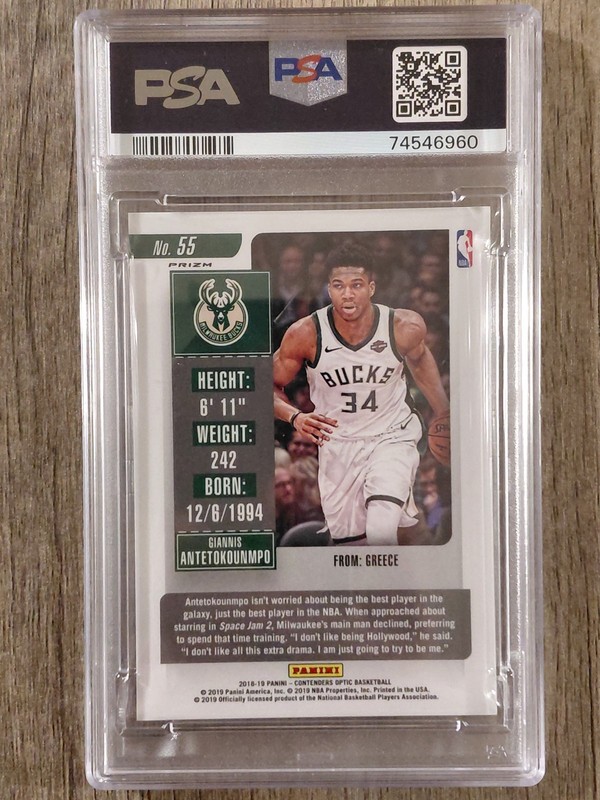 2018-19 Contenders Optic Giannis Antetokounmpo Silver Holo Prizm #55 PSA 9 MINT view 2