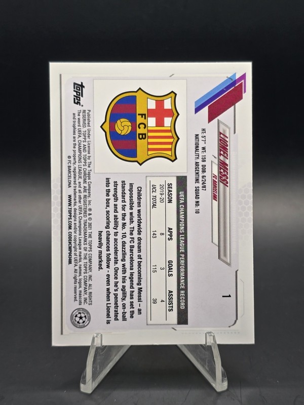 2020-21 Topps Chrome UEFA Lionel Messi #1 Speckle Refractor Barcelona view 2