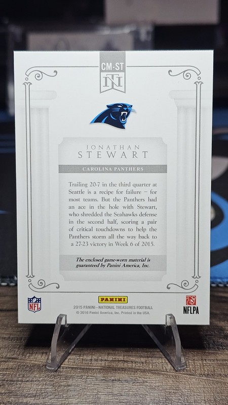 2015 National Treasures Century Materials 1/1 Jonathan Stewart Platinum Patch 🔥 view 2