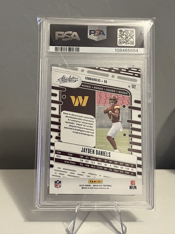 JAYDEN DANIELS #102 2024 PANINI ABSOLUTE RED SQUARES 180/499 RC PSA 10 view 2