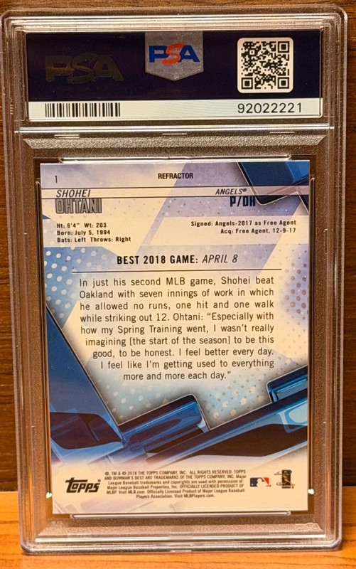 SHOHEI OHTANI  2018 Chronicles Spectra Rookie Jersey Auto Neon Green #SO PSA 8 view 2
