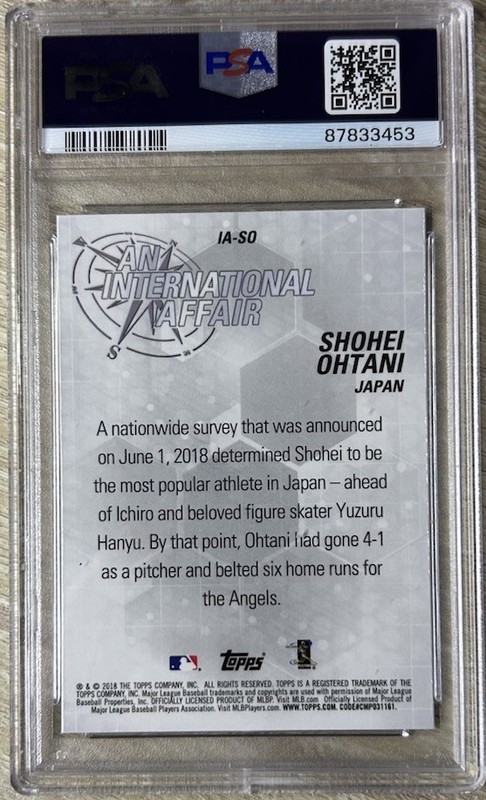 2018 Topps Chrome International Affair Shohei Ohtani Rookie #IA-SO PSA 8 view 2