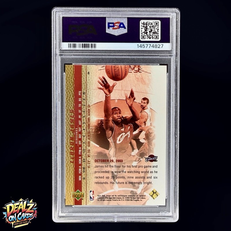 2003 Upper Deck LeBron James Phenomenal Gold Rookie Auto /100 Facsimile PSA 8 RC view 2