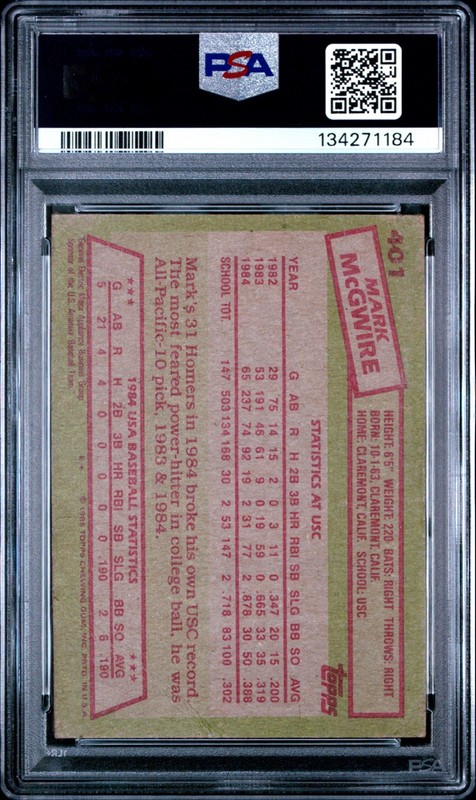 1985 Topps Mark McGwire RC  #401 1984 USA Baseball Team (PSA 1.5 - POP 9!!) view 2