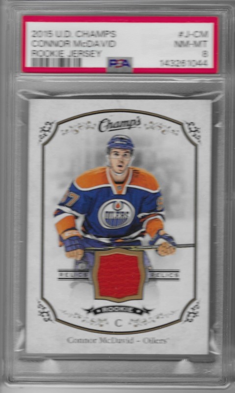 2015 Upper Deck Champs #J-CM Connor McDavid Rookie Jersey Relics RC PSA 8