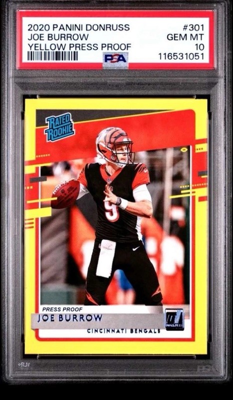 Panini 2020 Donruss Rated Rookie Joe Burrow #301 Press Proof Yellow PSA 10 💎