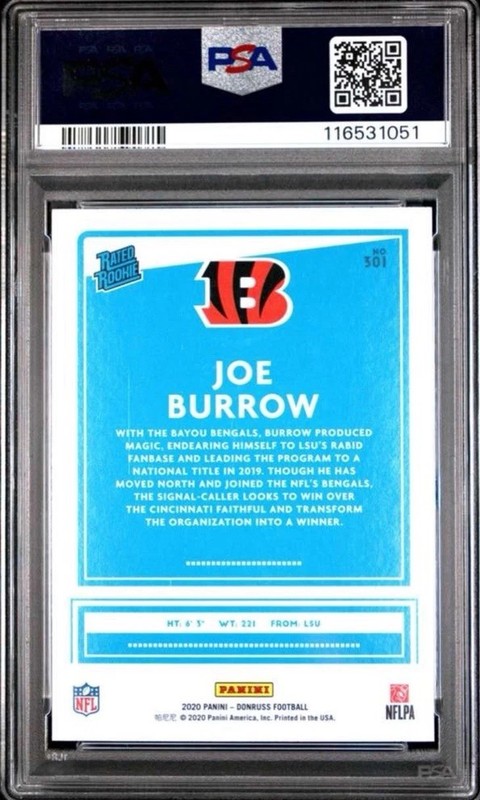 Panini 2020 Donruss Rated Rookie Joe Burrow #301 Press Proof Yellow PSA 10 💎 view 2