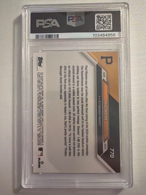 2024 Topps Now Paul Skenes #770 PSA 10 Gem Mint view 2
