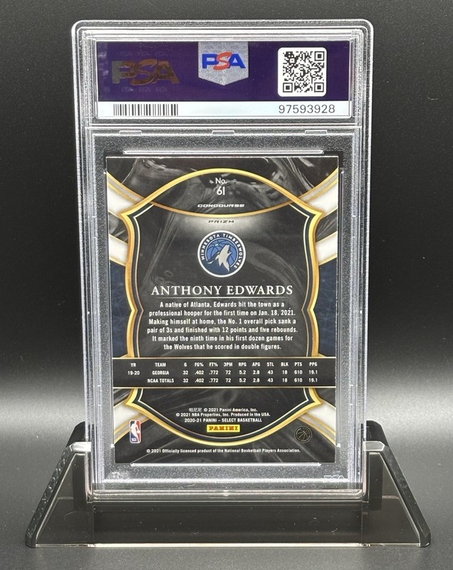 Panini Select 2020-21 Anthony Edwards #61 R/W/O Shimmer Prizm RC PSA 10 🔥  view 2