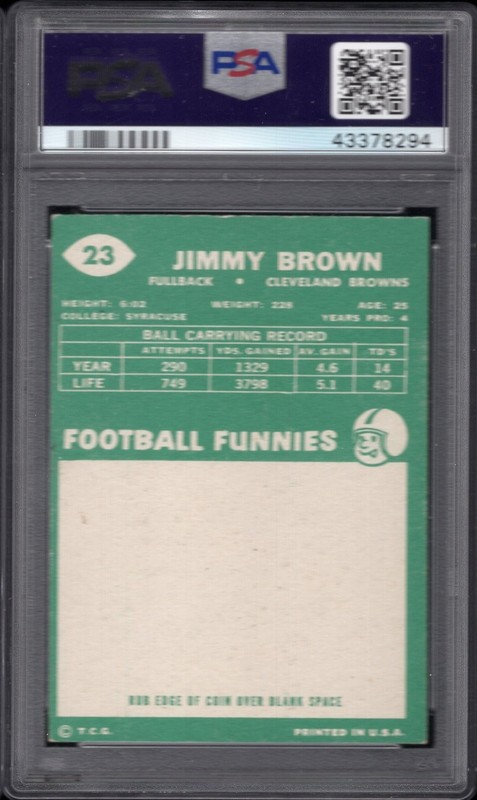 1960 Topps Jim Brown #23 PSA 6 EXMT -- beautiful image -- HOF view 2