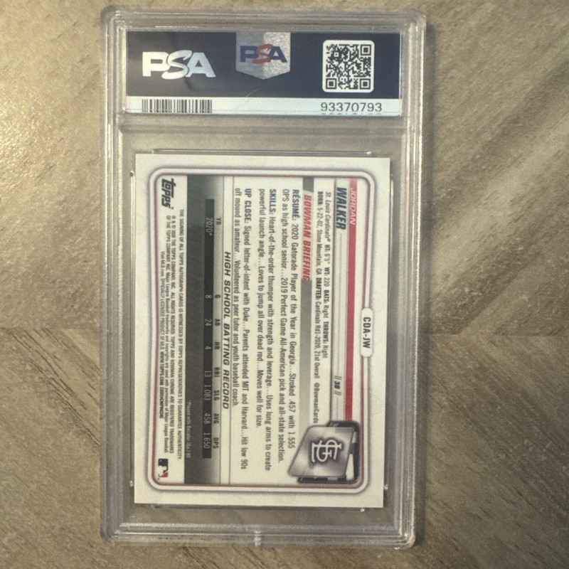 2020 Bowman Draft Jordan Walker Auto Purple Refractor PSA /250 STL Cardinals view 2
