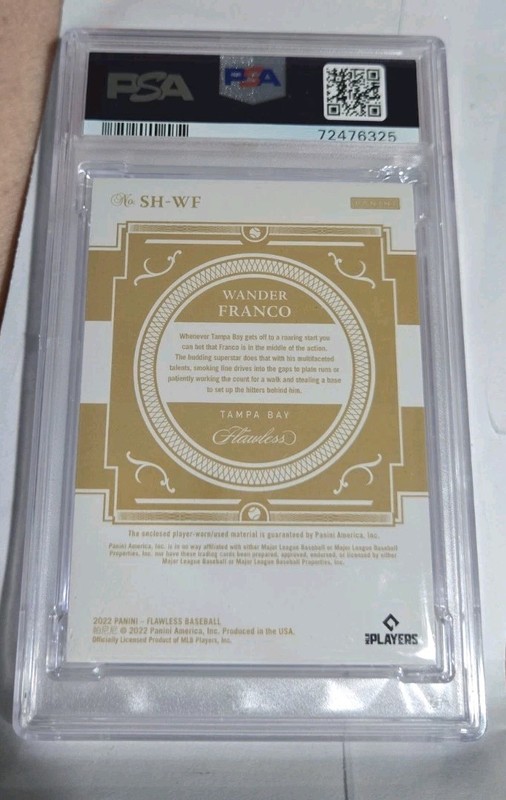 2022 Flawless Showcase Wander Franco quad 4 game worn patches 1/20 PSA NM-MT 8 view 2