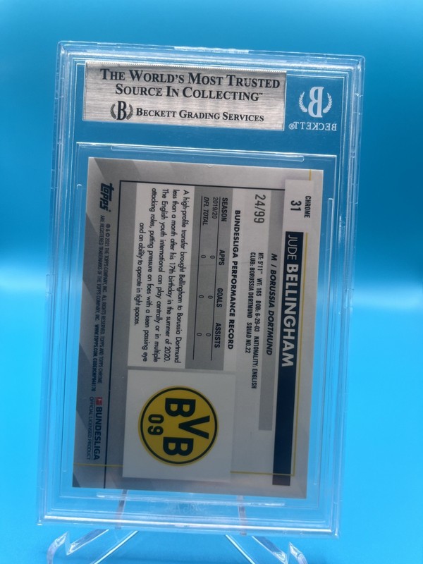 2020-21 Topps Chrome Sapphire Jude Bellingham (Yellow) (Bundesliga) RC #24/99 view 2