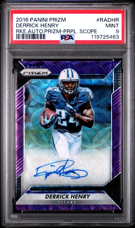 Derrick Henry 2016 Panini Prizm #RA-DHR Rookie Auto Purple Scope Prizm RC PSA 9