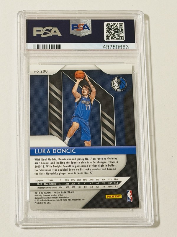 2018 Panini Prizm Luka Doncic Prizm #280 PSA 9 RC Dallas Mavericks Rookie view 2