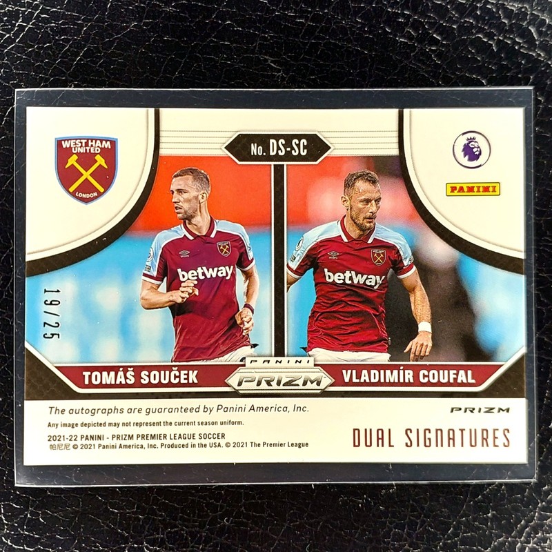 TOMAS SOUCEK / VLADIMIR COUFAL /25 Dual Signatures Auto 2021-22 Prizm EPL Soccer view 2