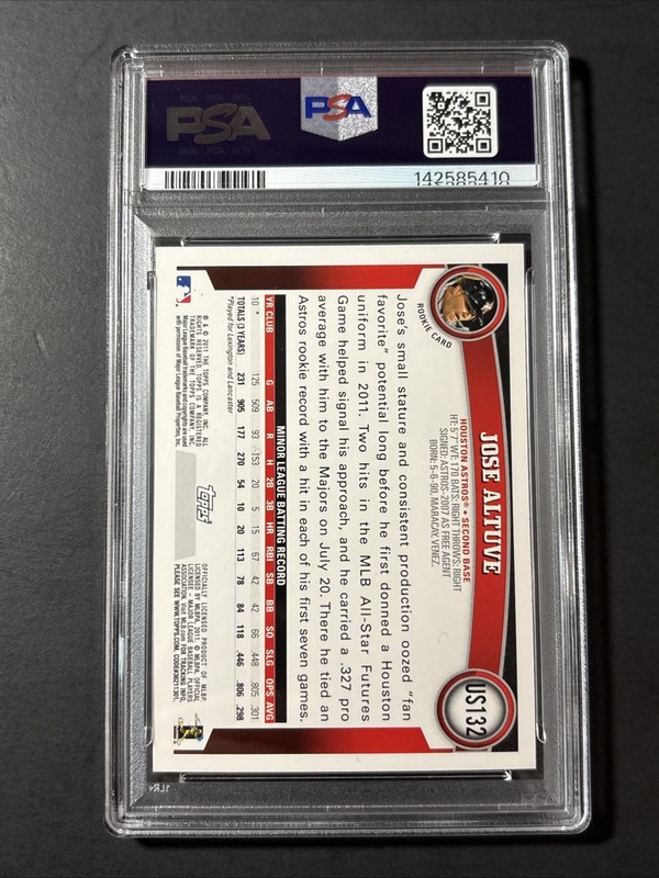 2011 Topps Update Jose Altuve #US132 PSA 9 Mint Fresh Slab view 2
