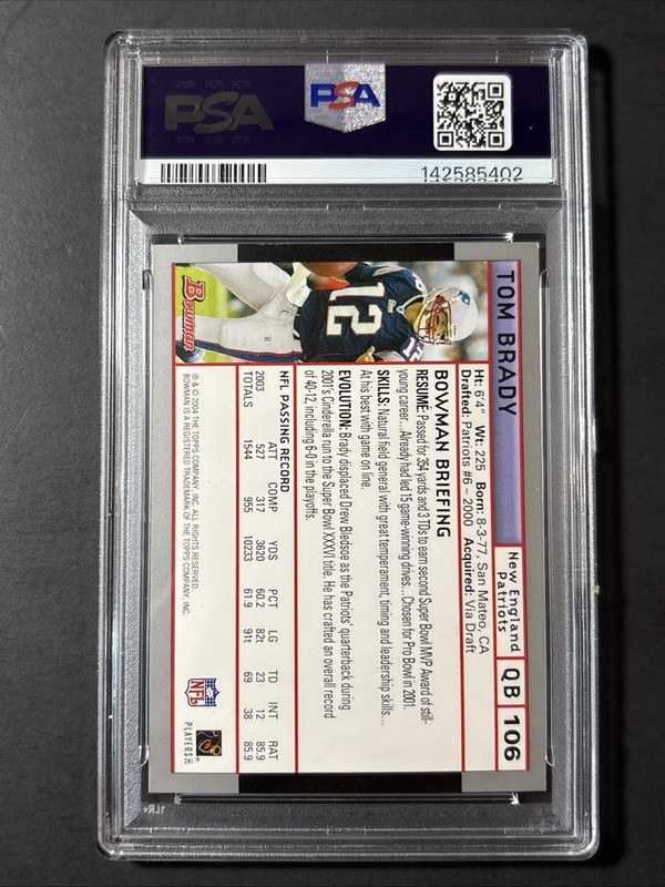 2004 Bowman Tom Brady #106 PSA 9 Mint Fresh Slab Early Card view 2