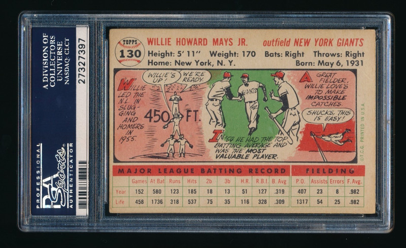 1956 Topps #130 Willie Mays White Back PSA 3 *Centered* Great Color view 2