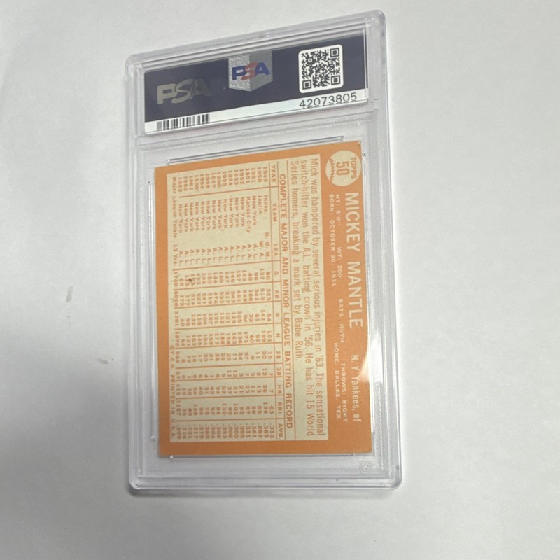 Topps 1964 Mickey Mantle #50 New York Yankees PSA Graded Baseball Card view 2