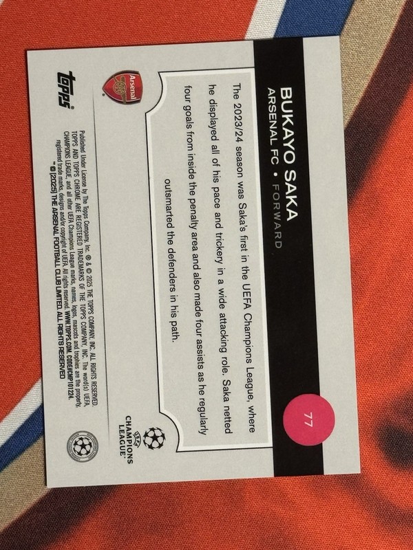2025-26 Chrome Uefa Bukayo Saka Sapphire /5 view 2