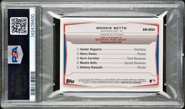 2014 Bowman Chrome Mini Prospect Rookie Refractor #BM-BRS4 Mookie Betts RC PSA 9 view 2