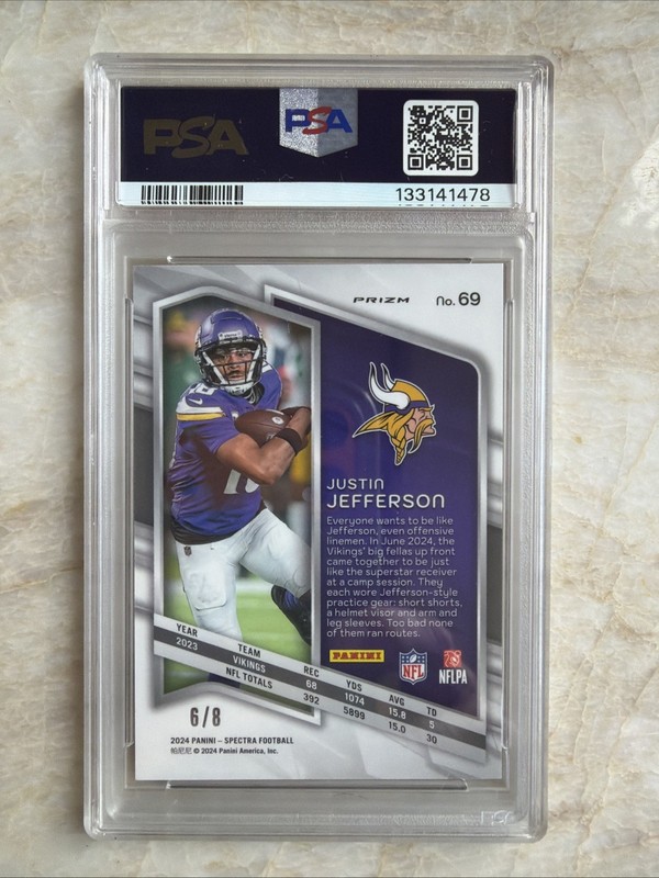 🔥🔥JUSTIN JEFFERSON /8 PSA 10🔥🔥2024 Panini Spectra  #69 Neon Splatter Prizm view 2