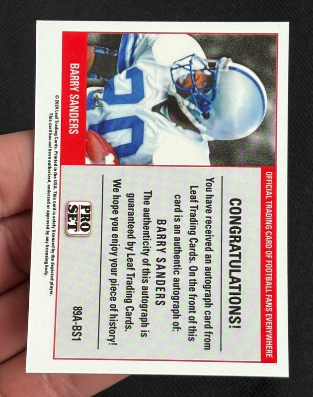 Barry Sanders Auto 1/1 Red Shimmer - 2024 Leaf Pro Set Football 89A-BS1 view 2