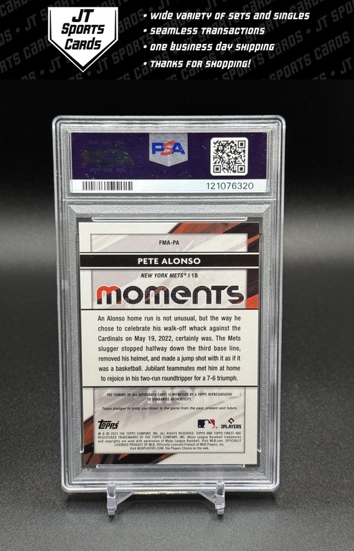 2023 Topps Finest Pete Alonso FMA-PA Moments Refractor Auto PSA 9 Orioles view 2