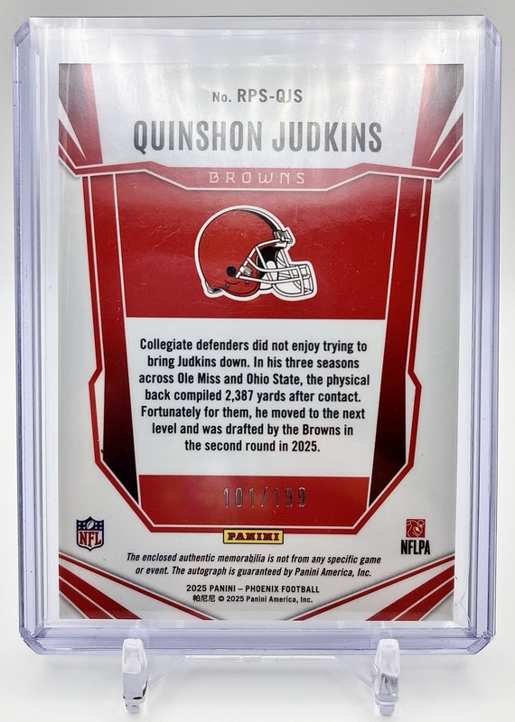 2025 Panini Phoenix Quinshon Judkins RC Number Patch Auto /199 #RPS-QJS Browns view 2