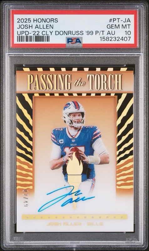 2025 PANINI HONORS UP JOSH ALLEN UPD-'22 CLY DONRUSS '99 P/T AU /49 PSA 10 POP 1 view 2