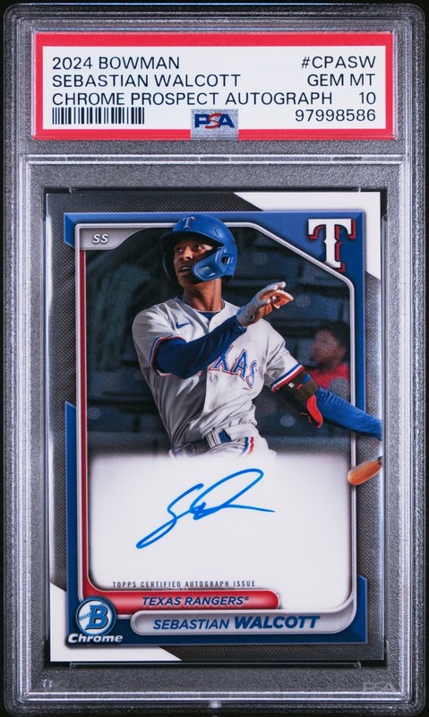 2024 Bowman Chrome Auto Sebastian Walcott PSA 10 Texas Rangers 1st Auto Card