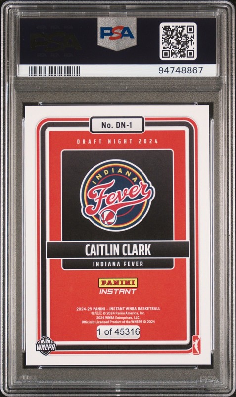 2024 Panini Instant WNBA Draft Night #DN1 Caitlin Clark PSA 10 RC view 2
